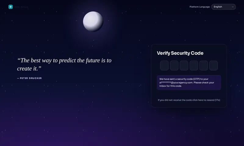 Two-factor code screen of the GoHighLevel login in the Midnight stars design